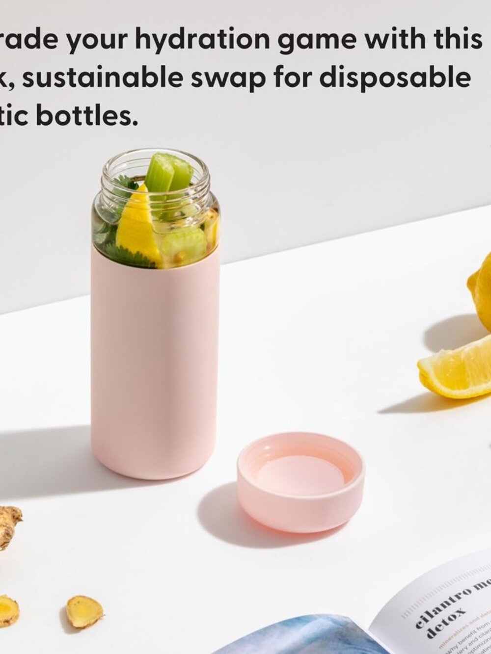 w&p Porter Blush Pink Glass Water Bottle with Silicone Sleeve
